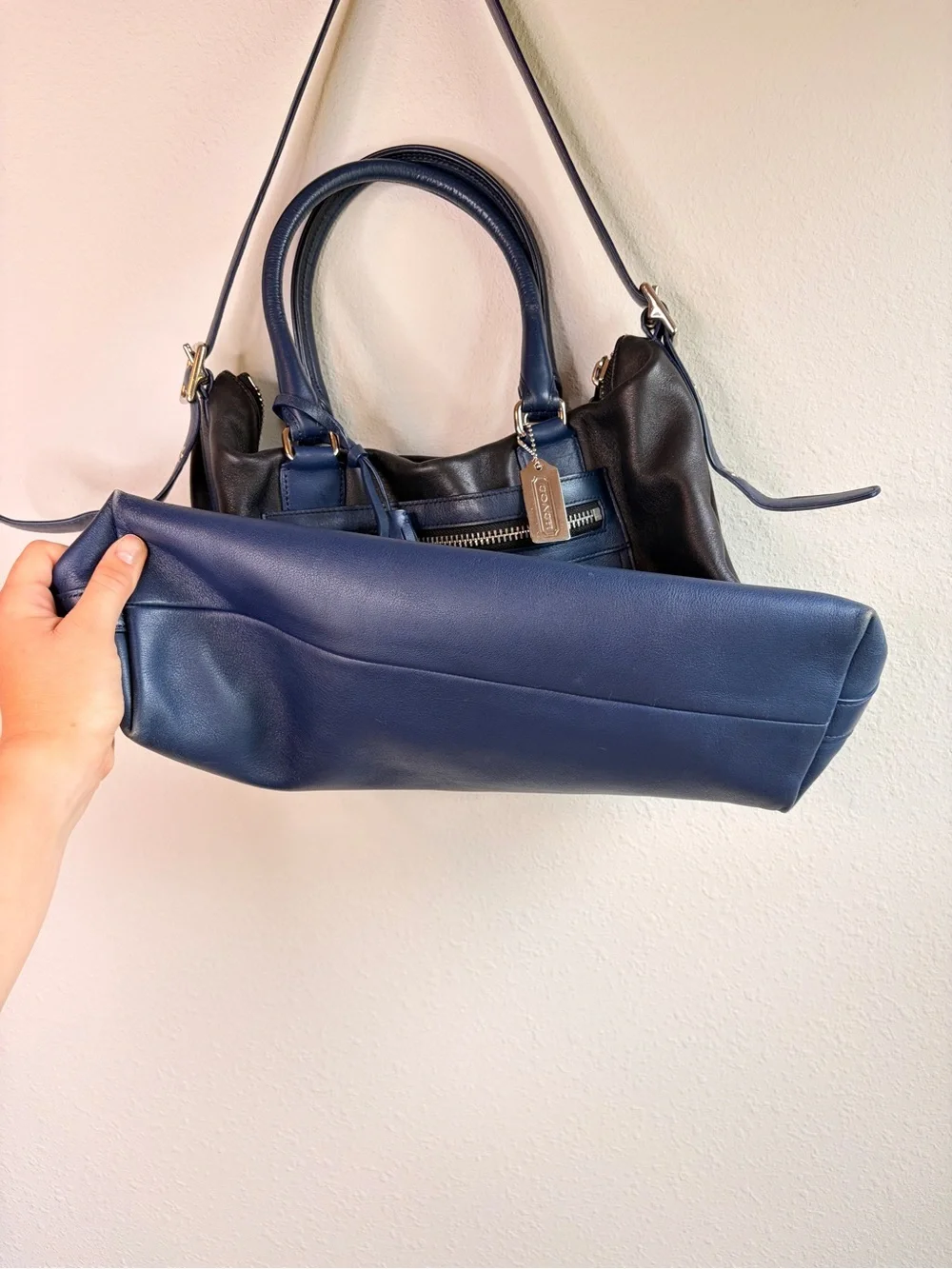 Coach Two-Tone Black and‎ Navy Leather Shoulder Bag
